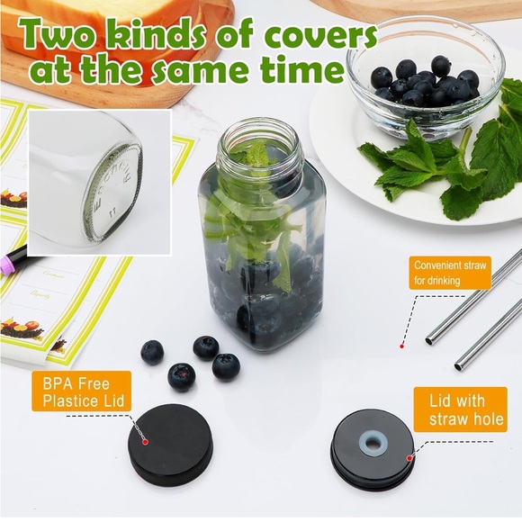 NWOT Glass Reusable Juice Bottles w/ Lids and Straws, 8oz (Set of 2) - Picture 2 of 3